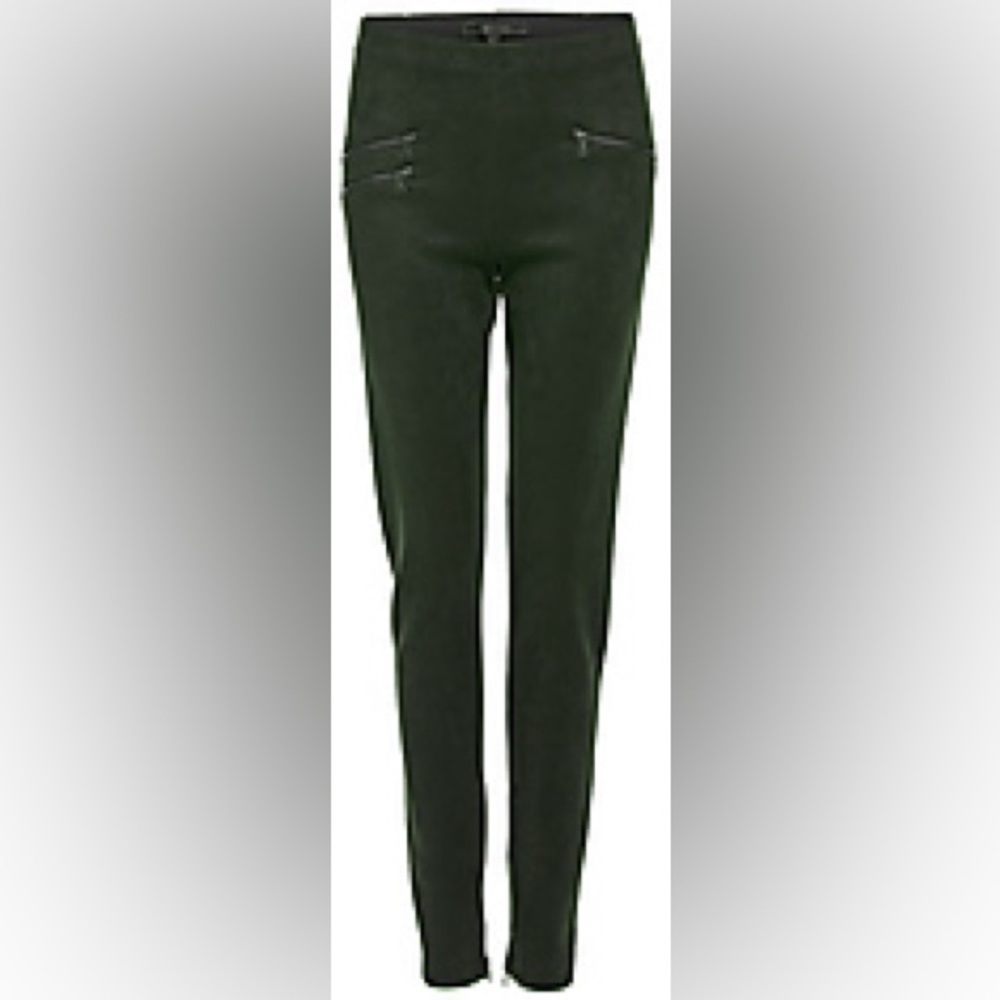 BCBG Max Azria-Faux Suede Legging w/Zipper Cuffs-Dark Green-Size Large